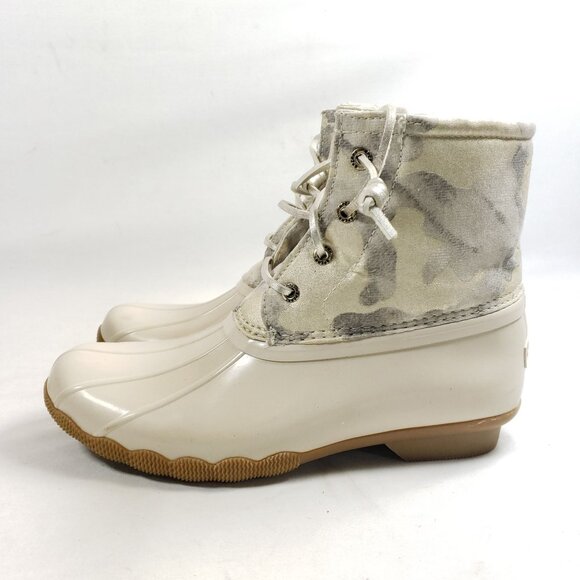 Sperry Womens Size 4 Duck Boots Camo Print Textile & PU Uppers Beige/Tan - Picture 3 of 9
